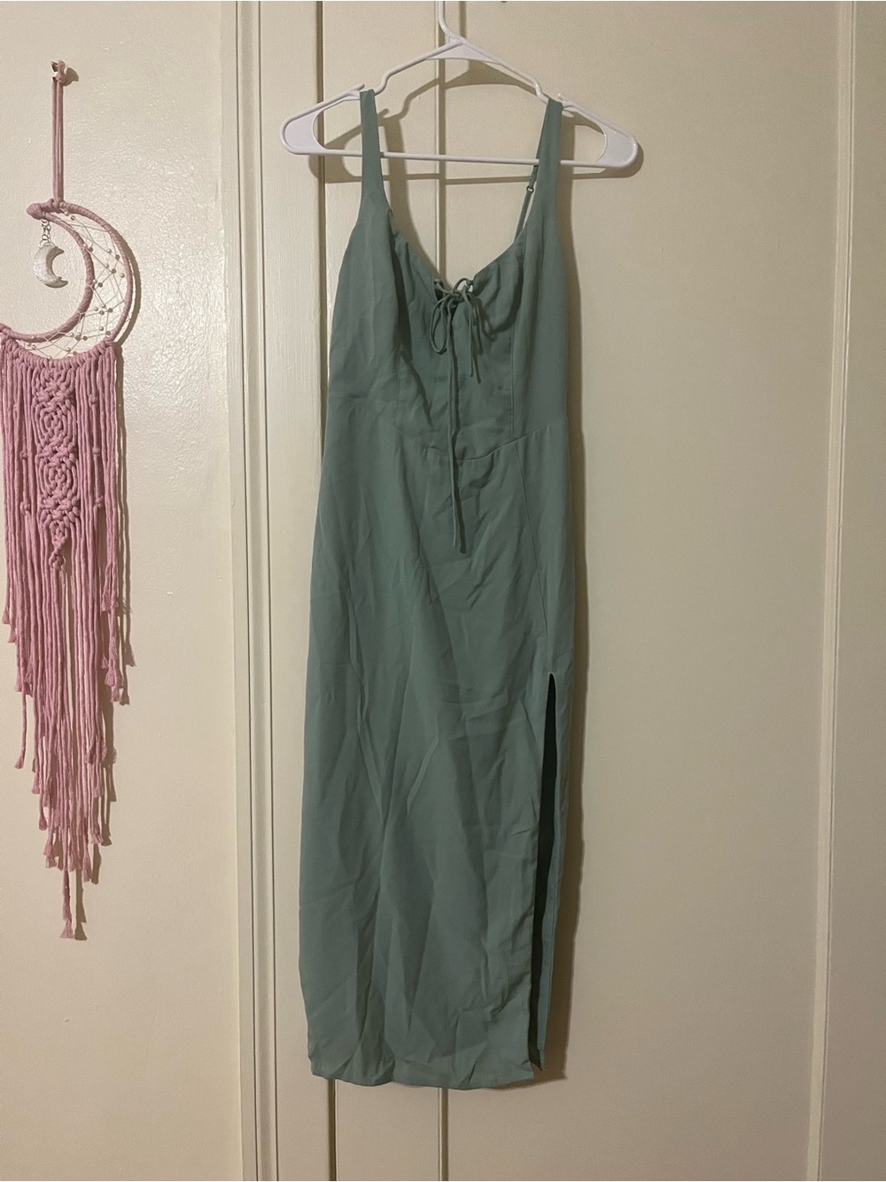 Abercrombie & Fitch Sage Green Tie-Front Midi Slip Dress